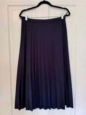 J. Crew Navy Pleated A-Line Midi Skirt